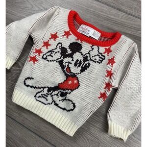 Walt Disney Toddler Cliff Engle Vintage Mickey Mouse Sweater White Red Size 3